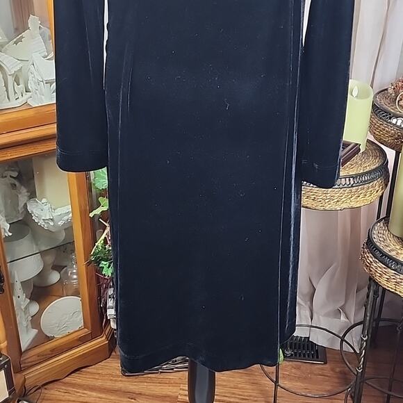SOFT SURROUNDINGS | Classic Black Long Sleeve Velvet Holiday Faux Wrap Dress | L - Picture 6 of 11